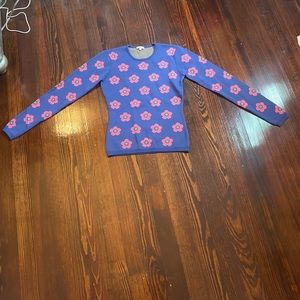 Designer Manoush purple crewneck sweater with pink flowers size small